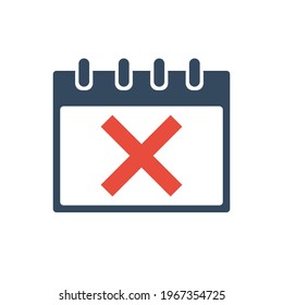 calendar grid with red cross mark symbol