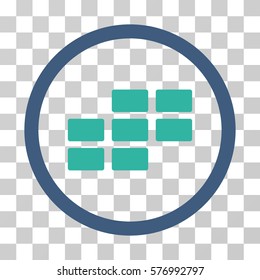 Calendar Grid rounded icon. Vector bicolor illustration style is a flat iconic symbol inside a circle, cobalt and cyan colors, transparent background. Designed for web and software interfaces.