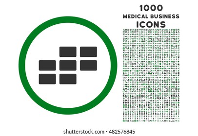 Calendar Grid rounded vector bicolor icon with 1000 medical business icons. Set style is flat pictograms, green and gray colors, white background.