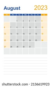 Conjunto de cuadrícula del calendario. PÁGINA de Agosto. 12 meses 2023 Inglés 