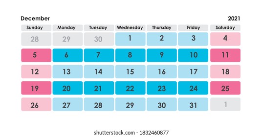 Calendar Grid Set. DECEMBER PAGE. 12 Months 2021  Quarterly Calendar English 