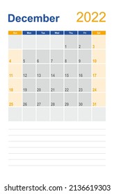 Conjunto de cuadrícula del calendario. PÁGINA de diciembre. 12 meses 2022 Inglés 