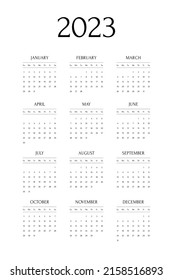 Calendar grid template for 2023 year. Planner in minimalist modern style. Clean vector illustration