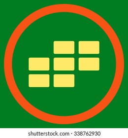 Calendar Grid vector icon. Style is bicolor flat rounded symbol, orange and yellow colors, rounded angles, green background.