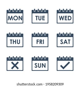 cuadrícula de calendario con nombres de días de semana, conjunto de iconos vectoriales
