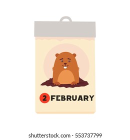 Calendar Groundhog Day. Cute Groundhog character