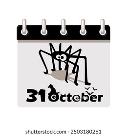 Calendar of Halloween date with Cute spider. 31 October - Happy Halloween Day. Illustration for page of calendar or your print, greeting card