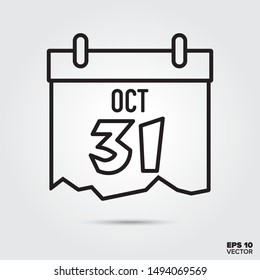 Calendar with halloween date outline style icon. Fall season and celebration symbol. Spooky cartoon vector illustration.