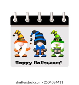 Calendar for Halloween with Halloween gnomes. Illustration for page of calendar or your print, greeting card