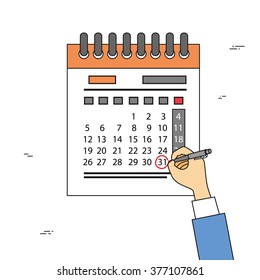 Calendar Hand Draw Pen Red Circle Date Last Day Month Deadline Vector Illustration