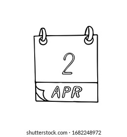 calendar hand drawn in doodle style. April 2. International Children's Book Day, date. icon, sticker, element