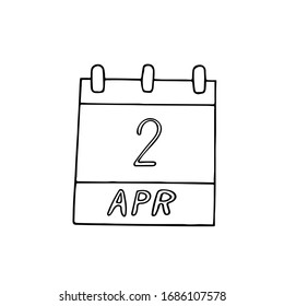 Calendar Hand Drawn In Doodle Style. April 2. International Children's Book Day, Date. Icon, Sticker, Element