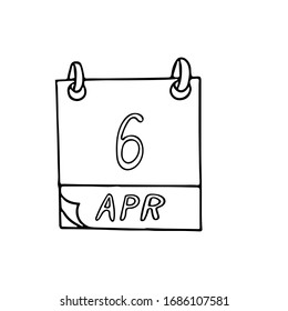calendar hand drawn in doodle style. April 6. International Day of Sport for Development and Peace, World Table Tennis, date. icon, sticker, element