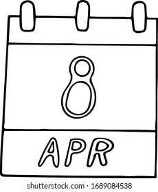 calendar hand drawn in doodle style. April 8. International Roma Gypsy Day, date. icon, sticker, element