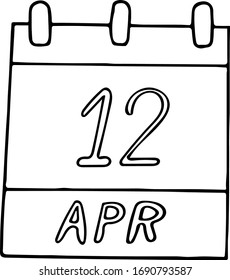 calendar hand drawn in doodle style. April 12. International Day of Human Space Flight, date. icon, sticker, element