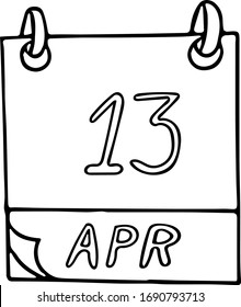 calendar hand drawn in doodle style. April 13. World Rock-n-roll Day, date. icon, sticker, element