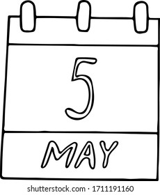 calendar hand drawn in doodle style. May 5. International Day of the Midwife, World Asthma, date. icon, sticker, element