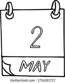 calendar hand drawn in doodle style. May 2. Astronomy Day, World Tuna, date. icon, sticker, element