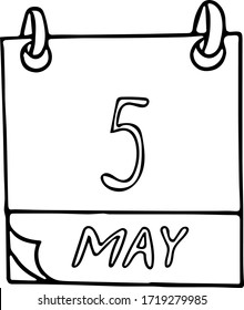 calendar hand drawn in doodle style. May 5. International Day of the Midwife, World Asthma, date. icon, sticker, element
