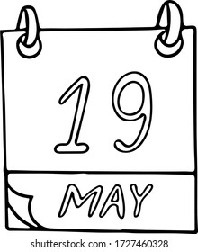 calendar hand drawn in doodle style. May 19. Day, date. icon, sticker, element