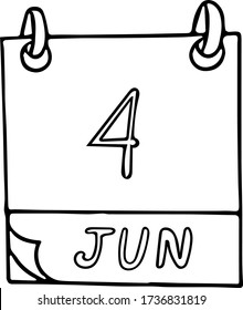 calendar hand drawn in doodle style. June 4. International Day of Innocent Children Victims of Aggression, date. icon, sticker, element