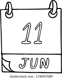 calendar hand drawn in doodle style. June 11. Day, date. icon, sticker, element
