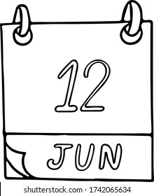 mano de calendario dibujada al estilo doodle. 12 de junio. Día Mundial contra el Trabajo Infantil, fecha. icono, pegatina, elemento