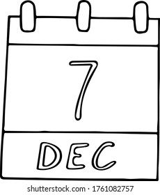 calendar hand drawn in doodle style. December 7. International Civil Aviation Day, date. icon, sticker element for design, planning, business holiday