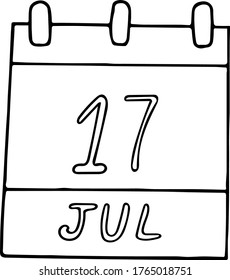 calendar hand drawn in doodle style. July 17. International Justice Day, date. icon, sticker, element, design. planning, business holiday