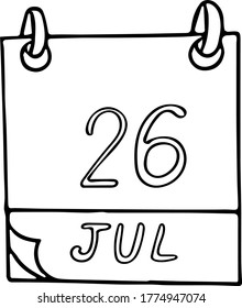 Kalender handgezeichnet im Doodle-Stil. 26. Juli. Esperanto-Tag, Datum. Symbol, Aufkleber, Element, Design. Planung, Geschäftsferien