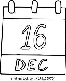 Kalender handgezeichnet im Doodle-Stil. 16. Dezember. Tag, Datum. Symbol, Aufkleber für Design, Planung, Geschäftsreise
