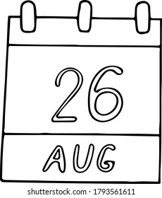 calendar hand drawn in doodle style. August 26. Women Equality Day, date. icon, sticker, element, design. planning, business holiday