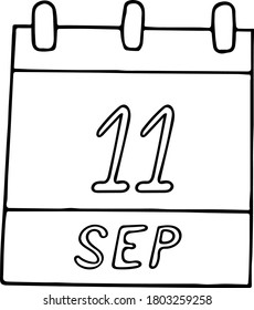 calendar hand drawn in doodle style. September 11. day, date. icon, sticker, element, design. planning, business holiday