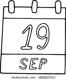calendar hand drawn in doodle style. September 19. smile, International Talk Like A Pirate Day, date. icon, sticker, element, design. planning, business holiday