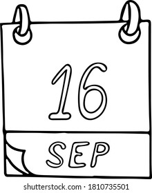 calendar hand drawn in doodle style. September 16. International Day for the Preservation of the Ozone Layer, date. icon, sticker, element, design. planning, business holiday