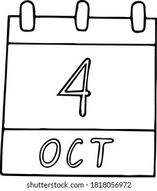 calendar hand drawn in doodle style. October 4. World Animal Day, date. icon, sticker, element, design. planning, business holiday