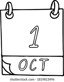 calendar hand drawn in doodle style. October 1. International Day of Older Persons, Music, World Vegetarian, date. icon, sticker, element, design. planning, business holiday