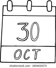 calendar hand drawn in doodle style. October 30. Day, date. icon, sticker, element, design. planning, business holiday
