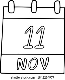 calendar hand drawn in doodle style. November 11. World Shopping Day, International of Energy Saving, Remembrance, date. icon, sticker, element, design. planning, business holiday