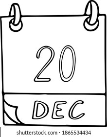 mano de calendario dibujada al estilo doodle. 20 de diciembre. Día Internacional de la Solidaridad Humana, fecha. icono, elemento adhesivo para diseño, planificación, vacaciones de negocios