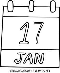 calendar hand drawn in doodle style. January 17. Day, date. icon, sticker, element, design. planning, business holiday