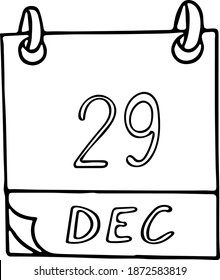 calendar hand drawn in doodle style. December 29. International Cello Day, date. icon, sticker element for design, planning, business holiday