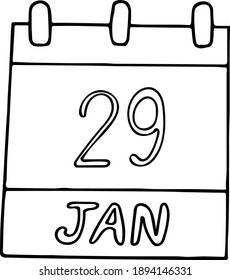 calendar hand drawn in doodle style. January 29. Day, date. icon, sticker element for design. planning, business holiday