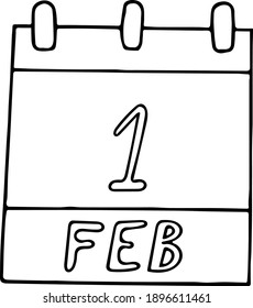 calendar hand drawn in doodle style. February 1. World Hijab Day, National Freedom, date. icon, sticker element for design. planning, business holiday