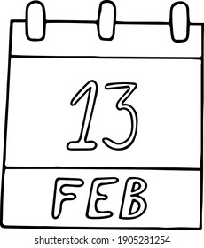 calendar hand drawn in doodle style. February 13. World Radio Day, date. icon, sticker, element, design. planning, business holiday