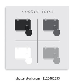 Calendar with hand flat black and white vector icon.