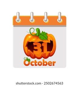 Calendar of Happy Halloween Day. 31 October - Halloween Day. Illustration for page of calendar or your print, greeting card