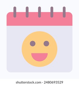 Calendar With Happy And Joyful Face Emoji Vector Icon. Flat Style Isolated Vector Icon.