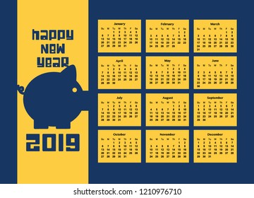 Calendar, Happy new year 2019, Vector, Illustration on blue background for New Year's card, EPS 10.