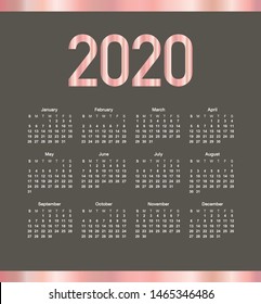 Calendar, Happy New Year 2020, Pink Vector on gray background For New Year's Day Cards. illustration, EPS.10